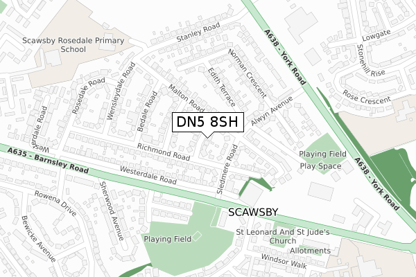 DN5 8SH map - large scale - OS Open Zoomstack (Ordnance Survey)