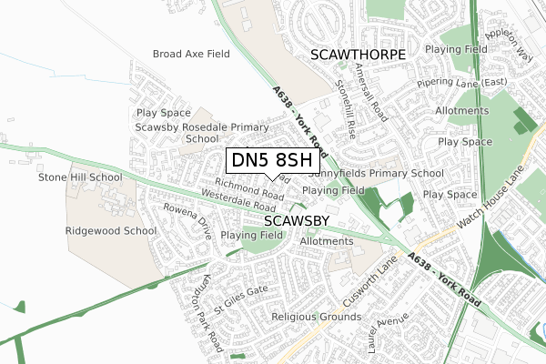 DN5 8SH map - small scale - OS Open Zoomstack (Ordnance Survey)
