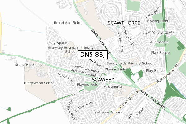 DN5 8SJ map - small scale - OS Open Zoomstack (Ordnance Survey)