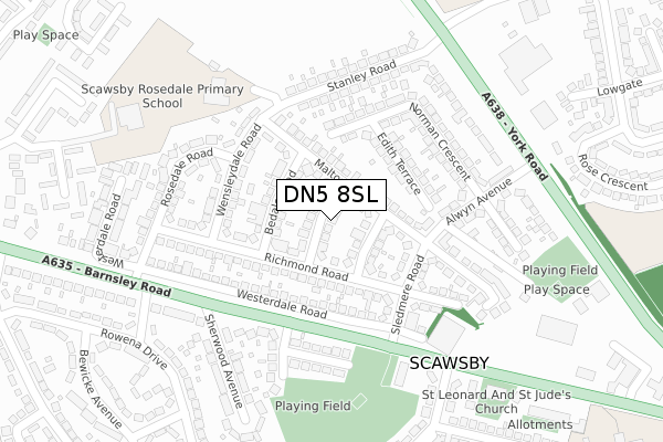 DN5 8SL map - large scale - OS Open Zoomstack (Ordnance Survey)