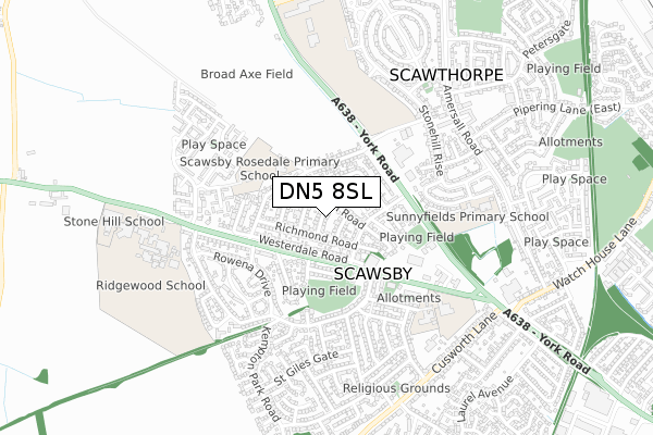 DN5 8SL map - small scale - OS Open Zoomstack (Ordnance Survey)