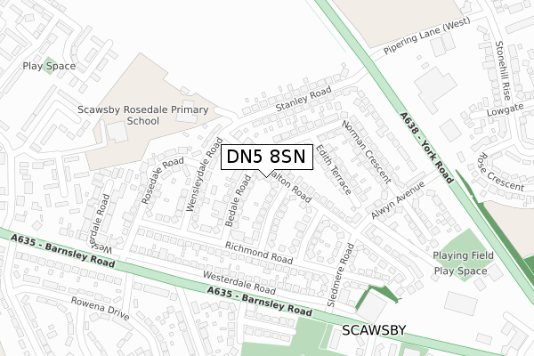 DN5 8SN map - large scale - OS Open Zoomstack (Ordnance Survey)