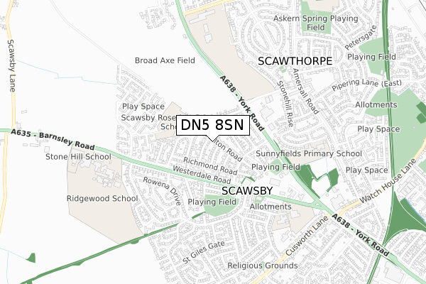 DN5 8SN map - small scale - OS Open Zoomstack (Ordnance Survey)