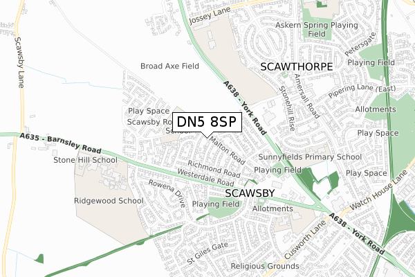 DN5 8SP map - small scale - OS Open Zoomstack (Ordnance Survey)