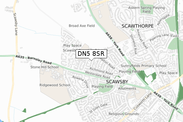 DN5 8SR map - small scale - OS Open Zoomstack (Ordnance Survey)