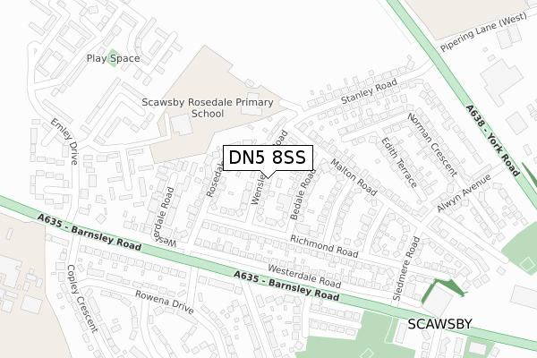 DN5 8SS map - large scale - OS Open Zoomstack (Ordnance Survey)