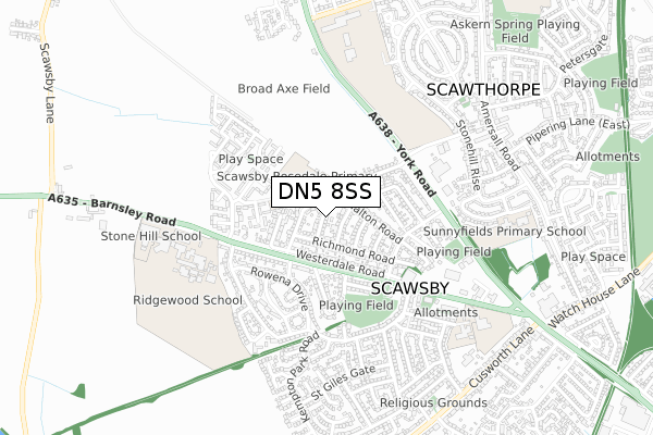 DN5 8SS map - small scale - OS Open Zoomstack (Ordnance Survey)