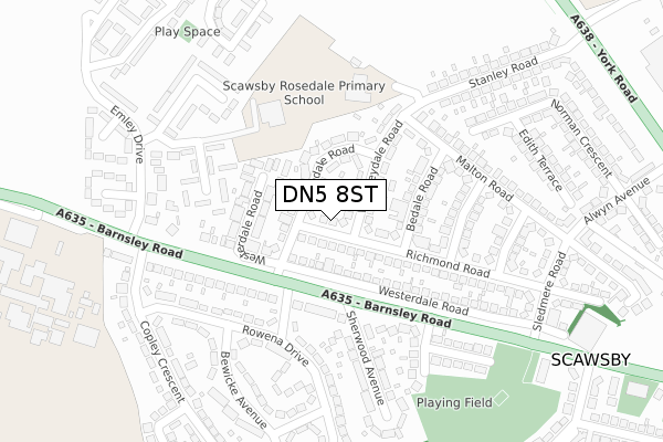 DN5 8ST map - large scale - OS Open Zoomstack (Ordnance Survey)