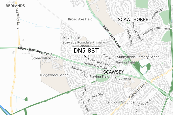 DN5 8ST map - small scale - OS Open Zoomstack (Ordnance Survey)