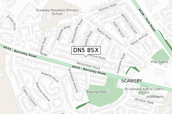 DN5 8SX map - large scale - OS Open Zoomstack (Ordnance Survey)