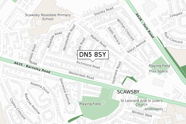 DN5 8SY map - large scale - OS Open Zoomstack (Ordnance Survey)