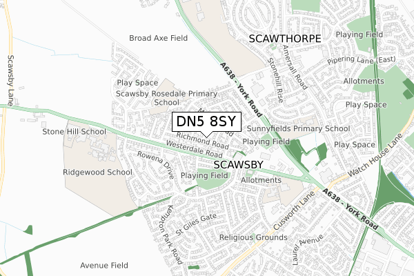 DN5 8SY map - small scale - OS Open Zoomstack (Ordnance Survey)