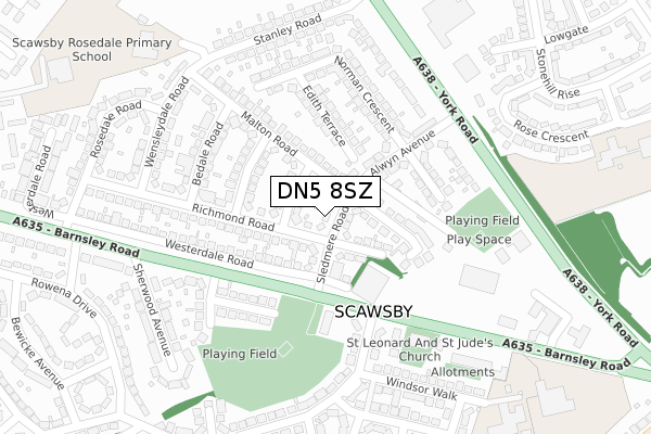DN5 8SZ map - large scale - OS Open Zoomstack (Ordnance Survey)