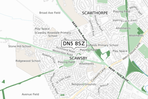 DN5 8SZ map - small scale - OS Open Zoomstack (Ordnance Survey)