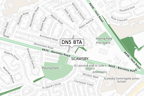 DN5 8TA map - large scale - OS Open Zoomstack (Ordnance Survey)