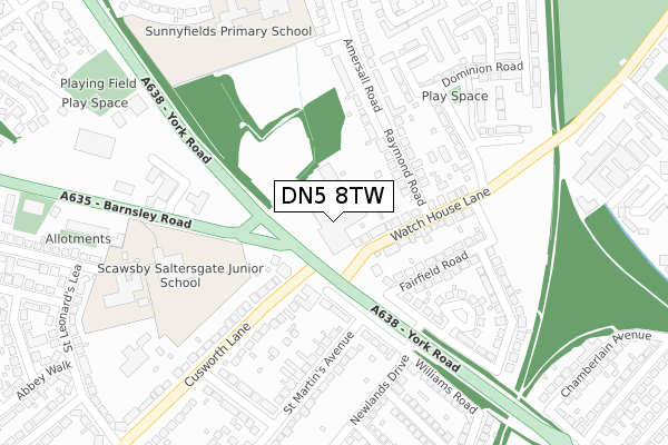 DN5 8TW map - large scale - OS Open Zoomstack (Ordnance Survey)