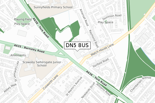 DN5 8US map - large scale - OS Open Zoomstack (Ordnance Survey)