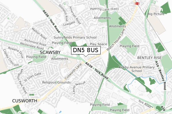 DN5 8US map - small scale - OS Open Zoomstack (Ordnance Survey)