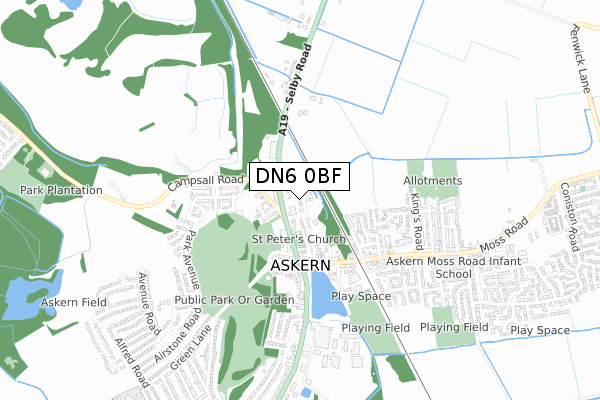 DN6 0BF map - small scale - OS Open Zoomstack (Ordnance Survey)