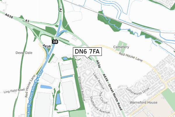 DN6 7FA map - small scale - OS Open Zoomstack (Ordnance Survey)