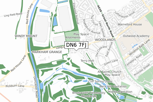 DN6 7FJ map - small scale - OS Open Zoomstack (Ordnance Survey)