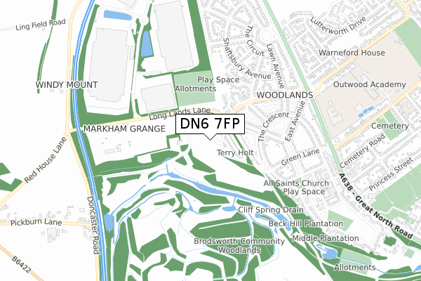 DN6 7FP map - small scale - OS Open Zoomstack (Ordnance Survey)