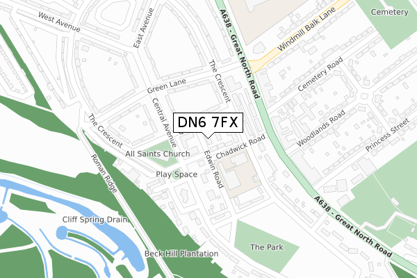 DN6 7FX map - large scale - OS Open Zoomstack (Ordnance Survey)