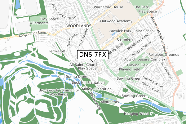 DN6 7FX map - small scale - OS Open Zoomstack (Ordnance Survey)