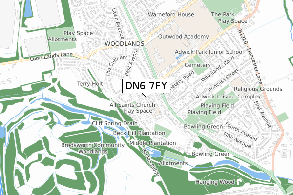 DN6 7FY map - small scale - OS Open Zoomstack (Ordnance Survey)