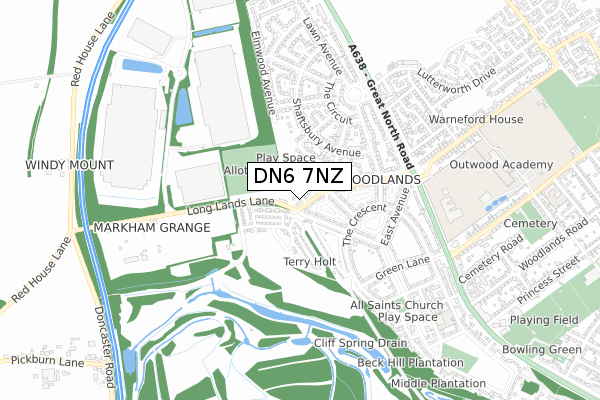 DN6 7NZ map - small scale - OS Open Zoomstack (Ordnance Survey)