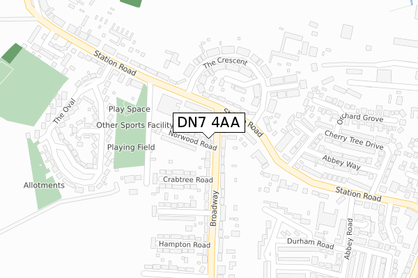DN7 4AA map - large scale - OS Open Zoomstack (Ordnance Survey)