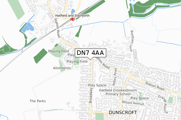 DN7 4AA map - small scale - OS Open Zoomstack (Ordnance Survey)