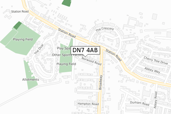 DN7 4AB map - large scale - OS Open Zoomstack (Ordnance Survey)