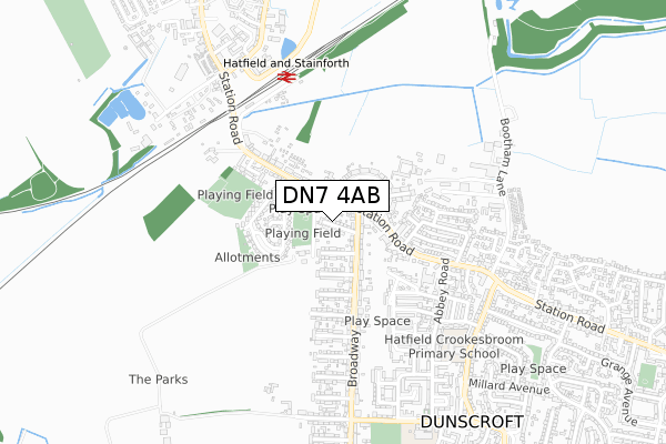 DN7 4AB map - small scale - OS Open Zoomstack (Ordnance Survey)