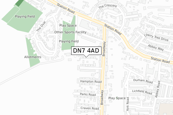 DN7 4AD map - large scale - OS Open Zoomstack (Ordnance Survey)