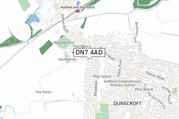 DN7 4AD map - small scale - OS Open Zoomstack (Ordnance Survey)