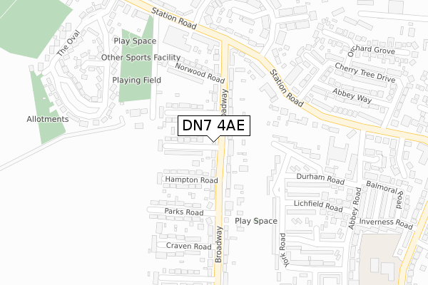 DN7 4AE map - large scale - OS Open Zoomstack (Ordnance Survey)