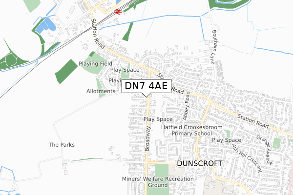 DN7 4AE map - small scale - OS Open Zoomstack (Ordnance Survey)