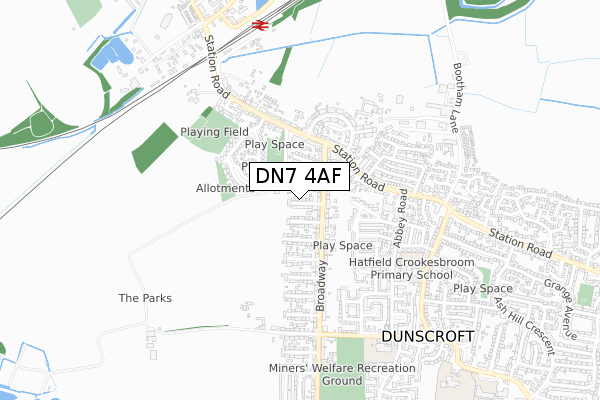 DN7 4AF map - small scale - OS Open Zoomstack (Ordnance Survey)