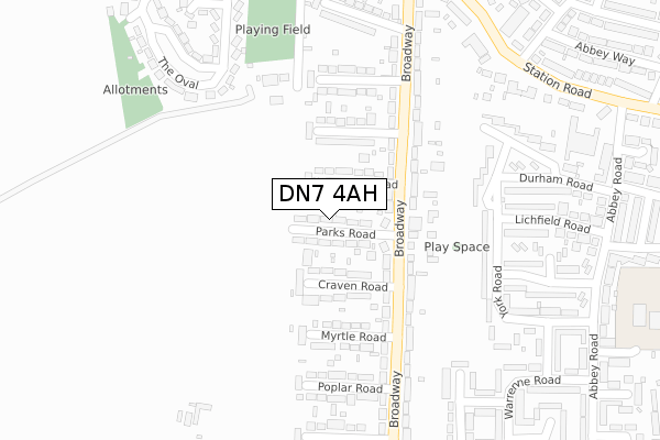 DN7 4AH map - large scale - OS Open Zoomstack (Ordnance Survey)