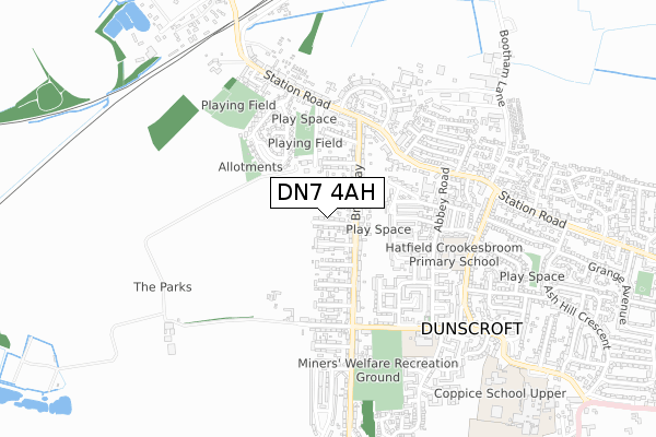 DN7 4AH map - small scale - OS Open Zoomstack (Ordnance Survey)
