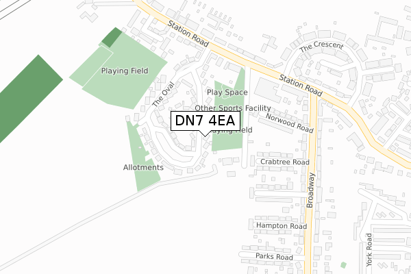 DN7 4EA map - large scale - OS Open Zoomstack (Ordnance Survey)