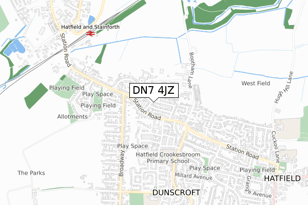 DN7 4JZ map - small scale - OS Open Zoomstack (Ordnance Survey)