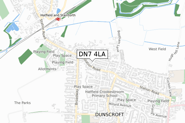 DN7 4LA map - small scale - OS Open Zoomstack (Ordnance Survey)