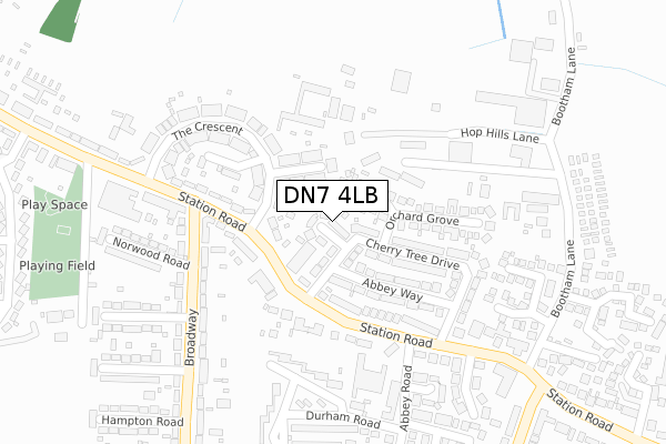 DN7 4LB map - large scale - OS Open Zoomstack (Ordnance Survey)