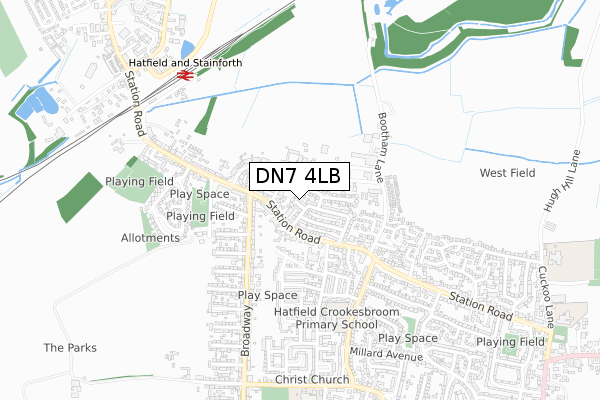 DN7 4LB map - small scale - OS Open Zoomstack (Ordnance Survey)