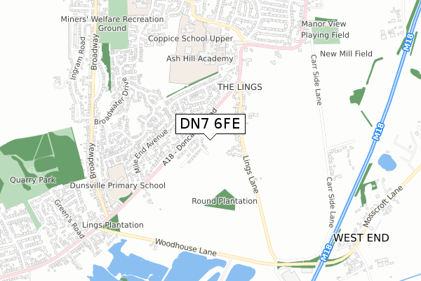 DN7 6FE map - small scale - OS Open Zoomstack (Ordnance Survey)
