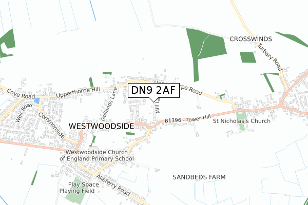 DN9 2AF map - small scale - OS Open Zoomstack (Ordnance Survey)
