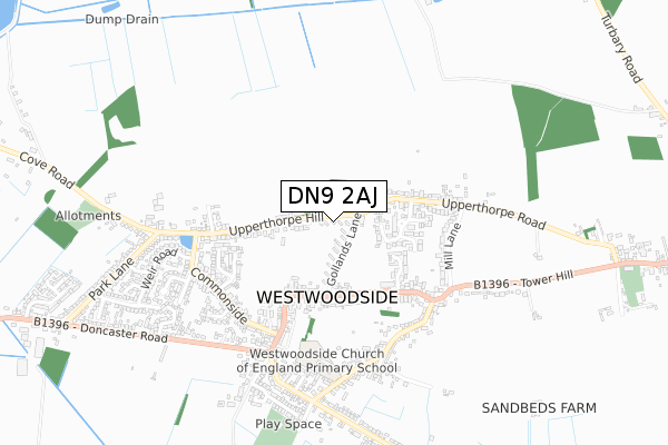 DN9 2AJ map - small scale - OS Open Zoomstack (Ordnance Survey)