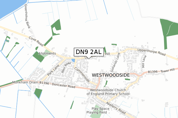 DN9 2AL map - small scale - OS Open Zoomstack (Ordnance Survey)